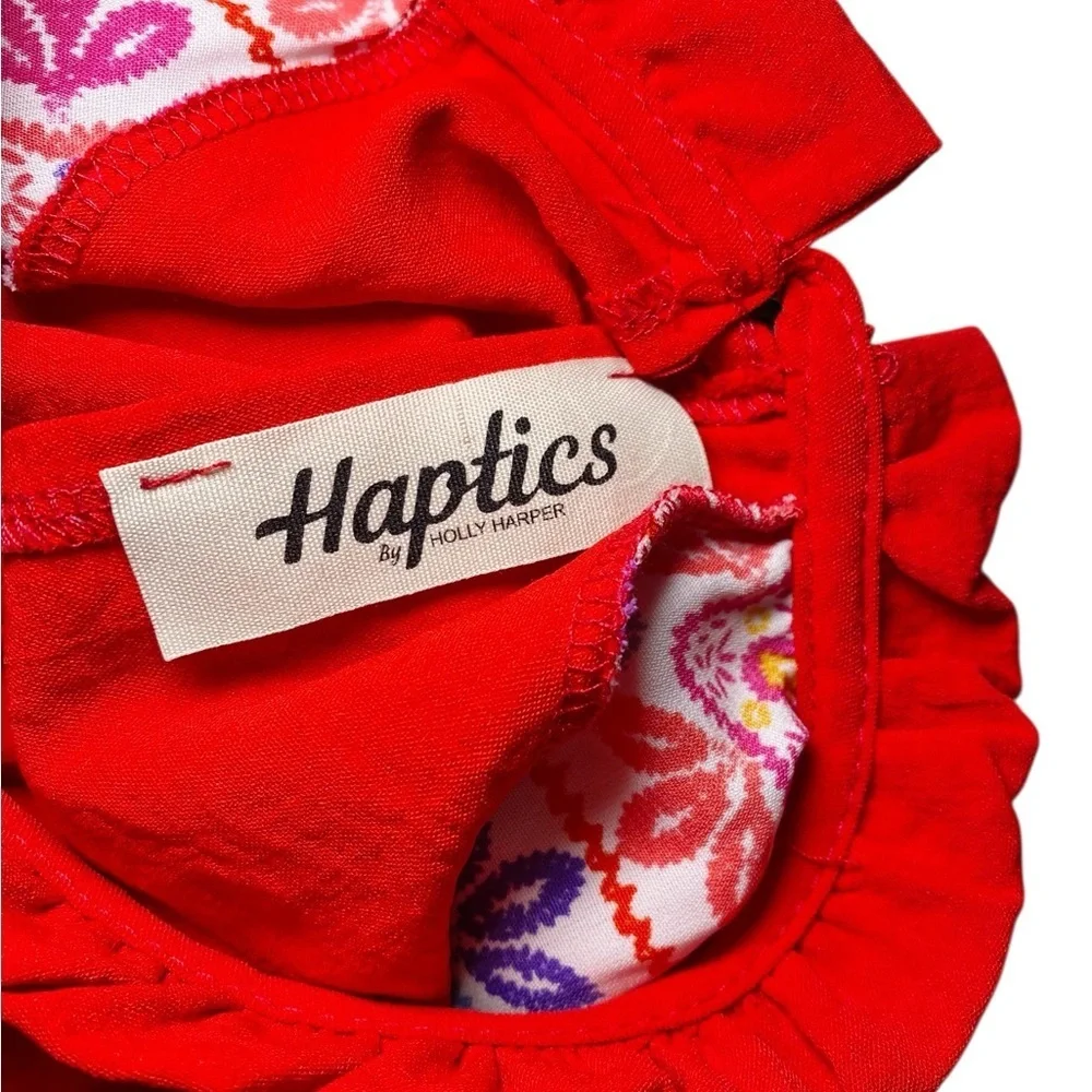 Haptics Red Women's Top with Multicolor Sleeves - Picture 8 of 12